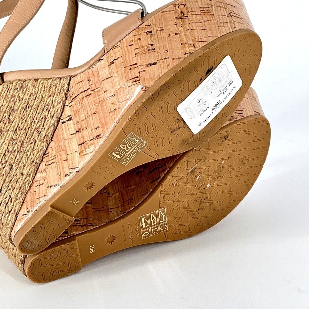 Stuart Weitzman Size 10 Tan Leather Espadrille‎ Wedge Platform Sandals NEW $495 - Picture 8 of 12